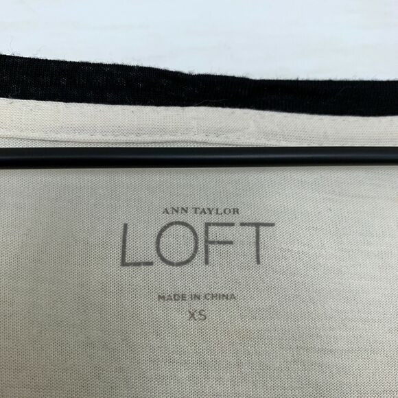 LOFT Crinkle Chiffon Striped Polka Dot Tee Beige Black 3/4 Sleeve Womens Size XS - Picture 6 of 7